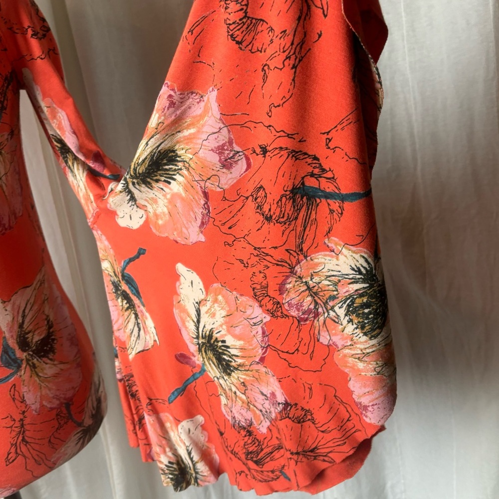 Free People Birds of Paradice Coral Orange Floral Off The Shoulders Bell Sleeve - Picture 6 of 10